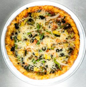 Vegan cheese, lots of veggies! at Pretzel & Pizza Creations in Frederick