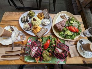 Double waffles with portobello, Landgenuss and quiche at Trivitys in Berlin