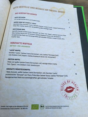 Menu at Trivitys in Berlin