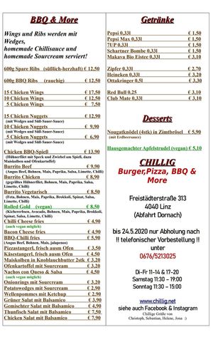 Speisekarte/Menu Part 2 at Chillig Dornach in Linz