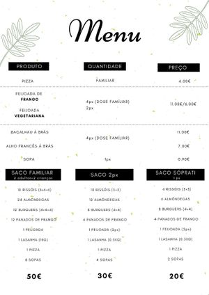 Menu 2/3 at Ninhus in Penafiel