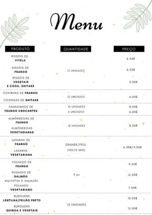 Menu 1/3 at Ninhus in Penafiel