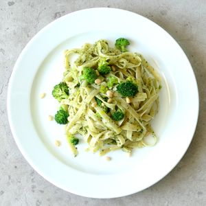 Genova verde: Pesto genovese, broccoli, leek, pinenuts at Devozione Pasta Bar in Berlin