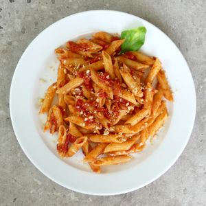Classica Arrabbiata:
Penne, Devozione Salsa Rosso with chili, Pecorino cheese at Devozione Pasta Bar in Berlin