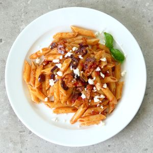 Amore Norma:
Penne, Devozione Salsa Rosso with olives and capers, Pecorino cheese at Devozione Pasta Bar in Berlin