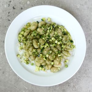 Più Verde:
Gnocchi, Pesto genovese, zucchini, fennel, pinenuts at Devozione Pasta Bar in Berlin