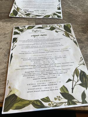 Separate vegan menu- be sure to ask for it   at Ruffino's Italian Kitchen & Pizzeria in Zionsville