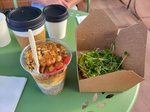 Chia pudding, Avocado toast and coffee at Gaia's Garden Cafe in St George