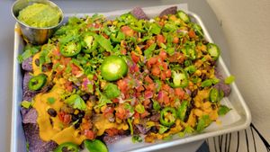 Nachos with avo, full order is large at Gaia's Garden Cafe in St George