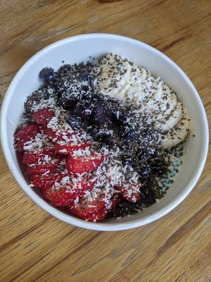 Blue magic smoothie bowl at Gaia's Garden Cafe in St George