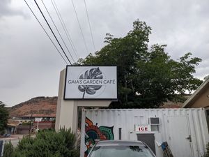 Outside of Gaia's garden cafe at Gaia's Garden Cafe in St George