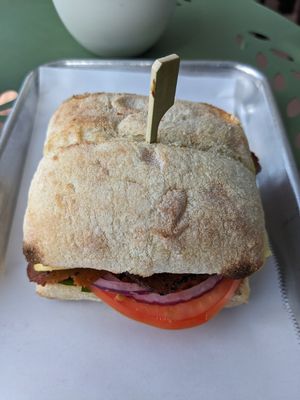 JuatEGG Breakfast Sandwich at Gaia's Garden Cafe in St George