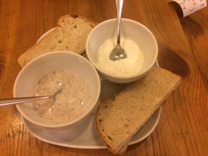 Free bread and sauce. Not very good. at Mens Sana - Barbabietole Rosmarino in Milan