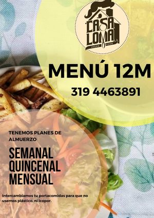 Menú 12m Casaloma
Lunes a viernes de 12 a 3 pm. 
Domicilios a toda Bogotá 319 4463891
Whats app 319 4463891  at Casaloma Veg Food in Bogota