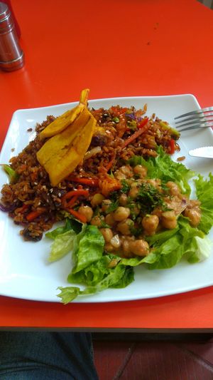 Menú del día, más sopa y bebida ($13.000) at Casaloma Veg Food in Bogota