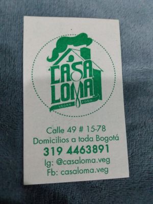Business card at Casaloma Veg Food in Bogota