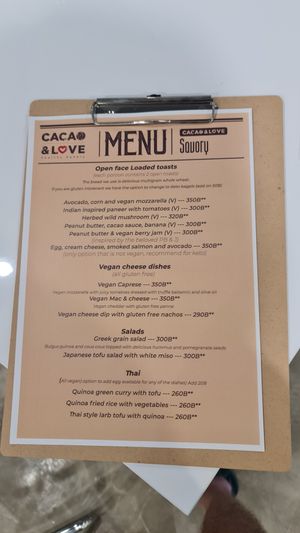 Menu at Cacao & Love in Bangkok