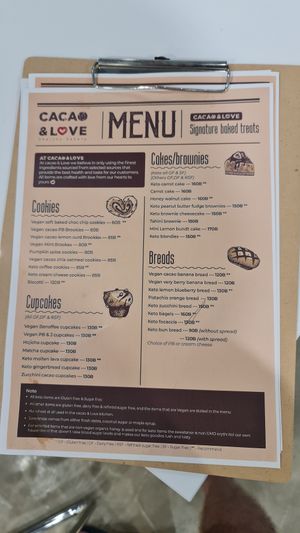 Menu at Cacao & Love in Bangkok
