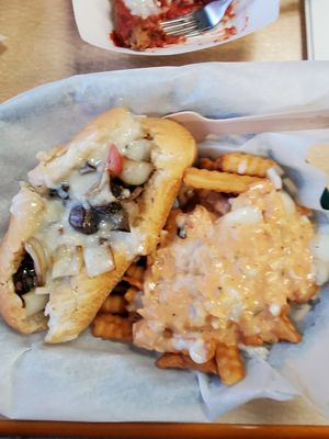 Philly sandwich with Animal fries yummiest at Preference in Anchorage