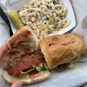 The most delish meatball sub and pasta salad ever   at Preference in Anchorage