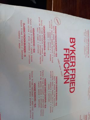 Frikin/"Chicken" menu. at The Tanners Arms in Newcastle Upon Tyne