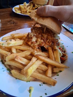 Vegan Method Burger. Looks small in the photo but it was a good plateful. at The Tanners Arms in Newcastle Upon Tyne