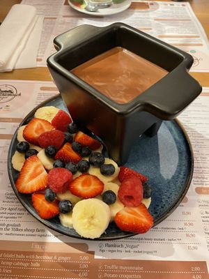 Vegan chocolate fondue   at Restaurant Aal Eechternoach in Echternach