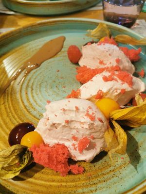 Raspberry Mousse at Restaurant Aal Eechternoach in Echternach