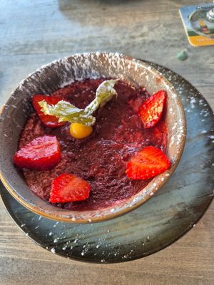 Vegan strawberry tiramisu at Restaurant Aal Eechternoach in Echternach