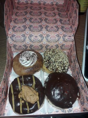 Tiramisu, chocolate hazelnut, peanut fudge, Boston cream at Brammibal's Donuts - Friedrichshain in Berlin