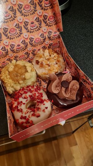 Bienenstich, Apple Pie, Strawberry and Mousse Chocolate at Brammibal's Donuts - Friedrichshain in Berlin