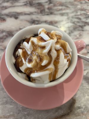 Soft serve ice cream with caramel sauce  at Brammibal's Donuts - Friedrichshain in Berlin