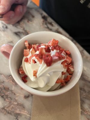 Soft serve ice cream with freeze dried strawberries   at Brammibal's Donuts - Friedrichshain in Berlin