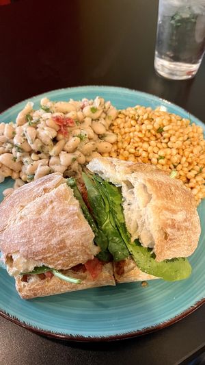 Rizo sandwich, cannellini beans, couscous  at Sosta Cafe in Raleigh