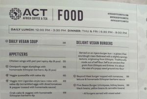 Menu at Africa Coffee & Tea in Hong Kong Island