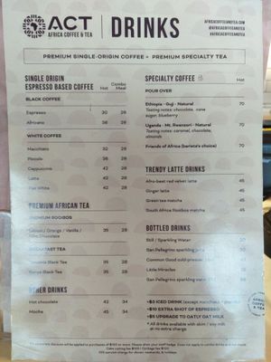 Menu at Africa Coffee & Tea in Hong Kong Island