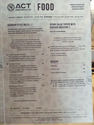 Menu at Africa Coffee & Tea in Hong Kong Island