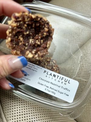 The hazelnut truffle is just like a healthy Ferrero Rocher (but 1000x’s better!)   at Plantiful Kitchen in Carlsbad