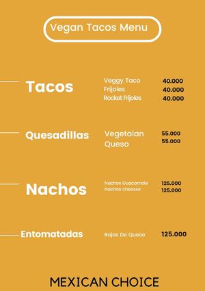 Vegan menu at Mexican Choice  in Da Nang