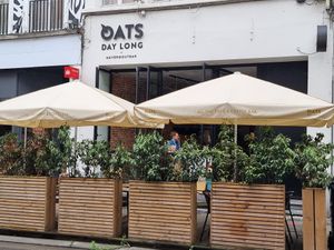 Front - outdoor seating at Oats Day Long in Ghent