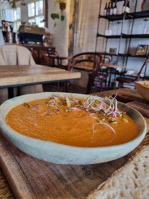 Fresh homemade soup with fresh veggies......amazing! at Terpager & Co in Ribe