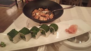 Vegan Maki and Silk Tofu with black bean sauce at Chloe's Chinese Restaurant in Paphos