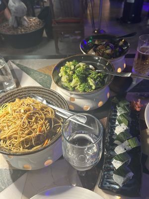 Veg chow mein, garlic broccoli, Szechuan eggplant  at Chloe's Chinese Restaurant in Paphos