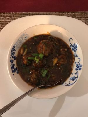 Veg and potato things in black bean sauce at Mr. Woo in Paphos