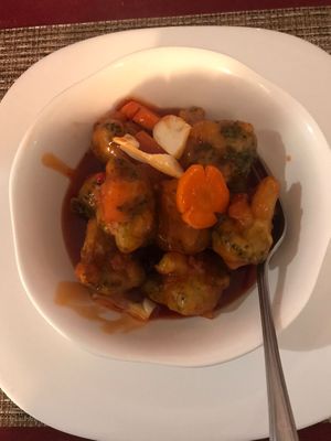 Sweet and sour broccoli things. AMAZING! at Mr. Woo in Paphos