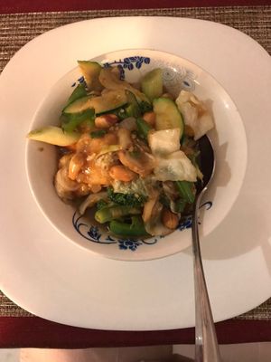 Tofu with veg and peanuts. Awesome. at Mr. Woo in Paphos