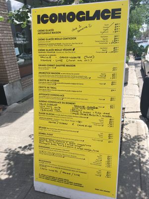 Menu at Iconoglace in Montreal