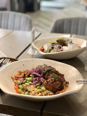 Pasta , feta salad  at Kozy Eats  in Riga