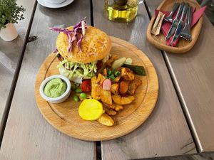 Burger & fries  at Kozy Eats  in Riga