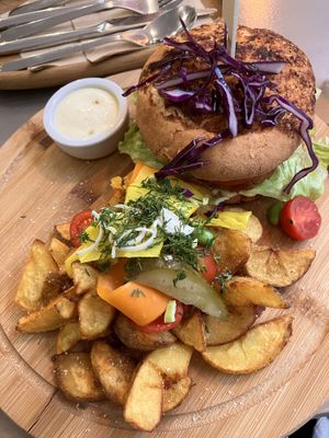 Caesar burger and wedges - AMAZING!  at Kozy Eats  in Riga